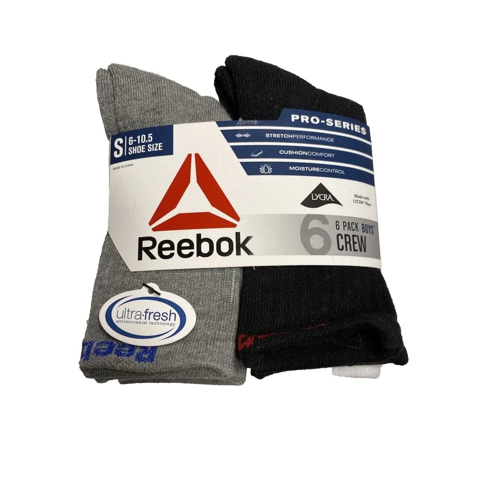 reebok boys crew socks 6 pairs size‎ small shoe 6-10.5